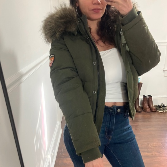Superdry Jackets & Blazers - Olive Green Fur Hooded Jacket